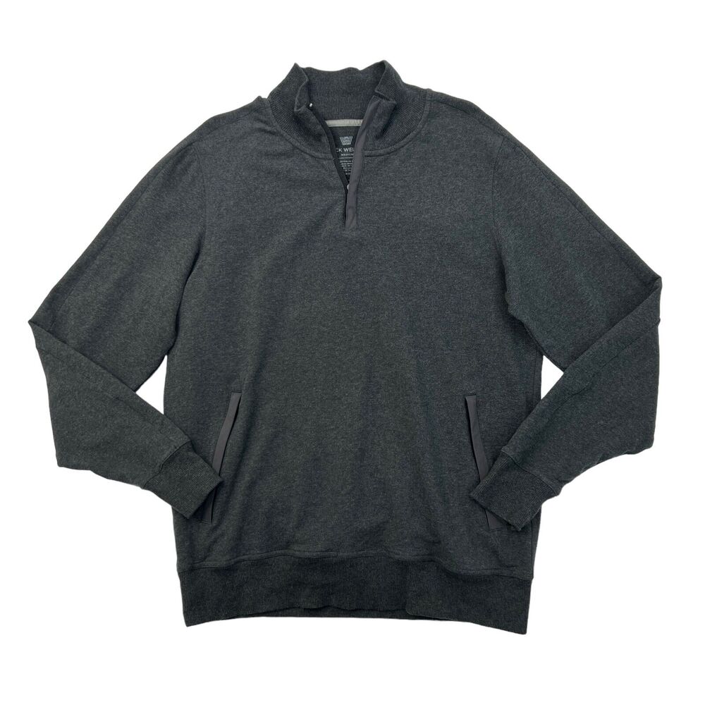 Mack Weldon Sweater Mens M Gray Quarter Zip Cotton Stretch Mock Neck Long Sleeve